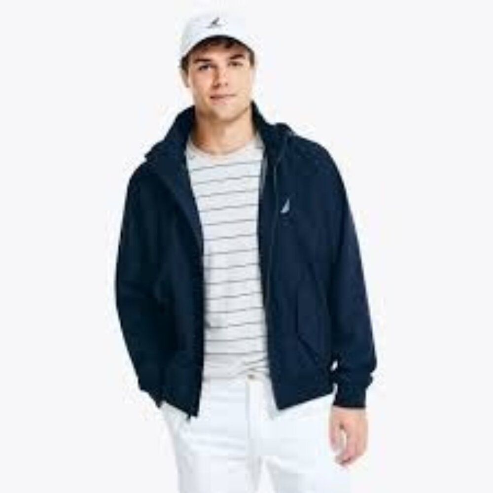 Nautica Men’s Navy Rainbreaker Hooded Zip Front Bomer Jacket Size 3XL
